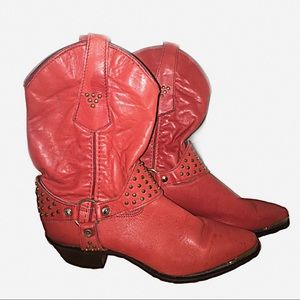 Orange vintage Wrangler studded cowboy boots (s6)